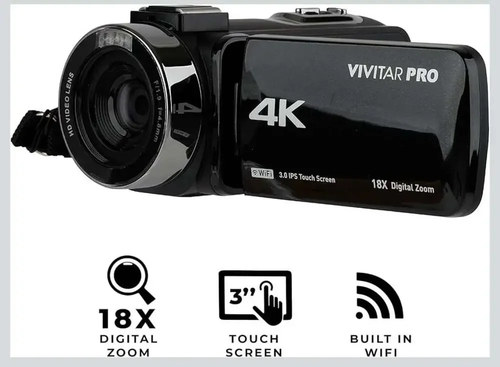 Vivitar Pro 4K Digital Camcorder with 3.0 Inch Touch Screen and 18X Digital Zoom